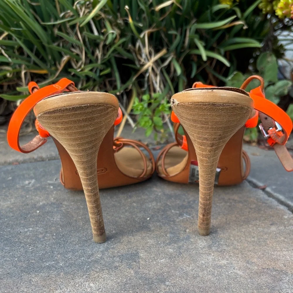 Coach Women's Lana Leather Tan and Orange Strappy Heels‎